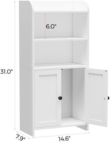 Homhedy Small Bathroom Storage Cabinet, Toilet Paper Storage Cabinet | Bathroom Floor Cabinet with Doors and Shelves, Bathroom Organizers for Small Spaces, 7.9" D x 14.6" W x 31" H, White