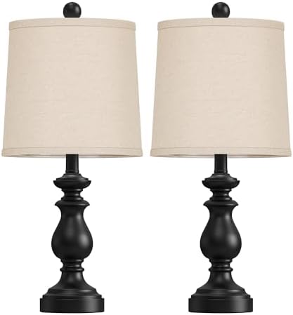PARTPHONER Traditional Table Lamp Set of 2, Rustic Farmhouse Table Lamps for Living Room Bedroom, 22" Bedside Desk Lamps Vintage Nightstand Lamps with Linen Shades, Black