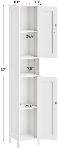 Homleke Tall Bathroom Storage Cabinet with 2 Doors, Slim Bathroom Cabinet | Narrow Storage Cabinet with Adjustable Shelves, Reversible Door, Easy Assembly, for Bathroom, Living Room, White, 11.8''W
