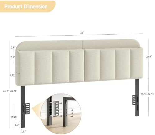 ONBRILL King Headboard Only with LED Light, Upholstered Storage Headboards