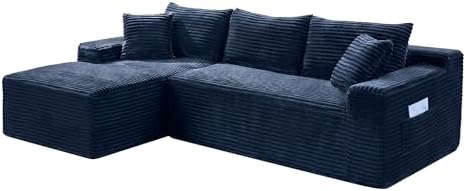 95" L-Shaped Left Facing Cloud Sectional Couch for Living Room, Modular Compressed Boneless Sectional Sofa Corduroy Boneless Corner Foam Sofa W/Chaise Lounge and Pillows