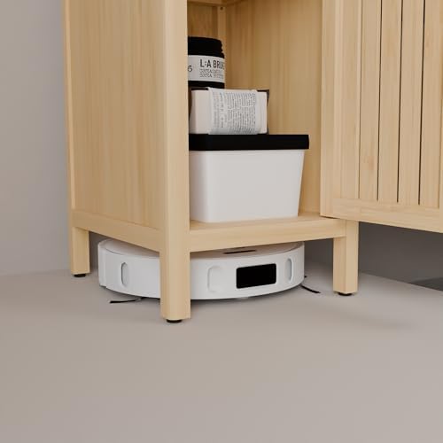 65" Tall Bamboo Storage Cabinet, Slim Freestanding Bathroom Cabinet with 4 Interior Shelves & Open Storage Compartment, Narrow Organizer for Bathroom, Bedroom, Living Room, Laundry Room, Natural
