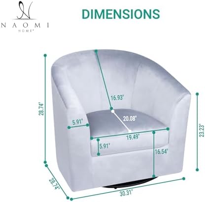 Naomi Home Ariana Swivel Accent Chair – Modern Barrel Accent Armchair with 360 Degree Swivel, Wide Seat, Thick Cushioning, Wooden Legs & Enhanced Back Support for Living Room