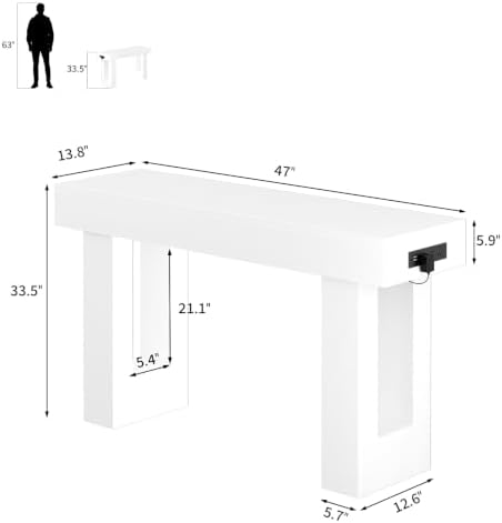 Unikito 47" Entryway Table with Socket & Sensor Light, Pure White