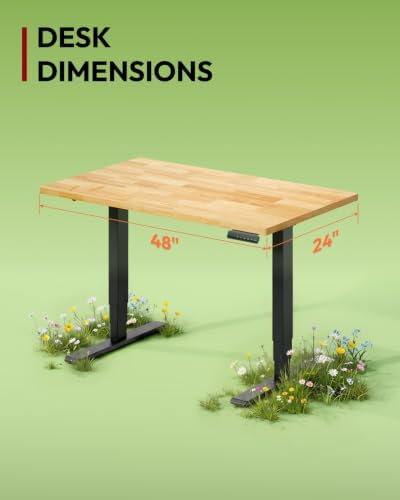 SANODESK Solid Rubberwood Standing Desk Dual Motor 48"x24" Natural/Black
