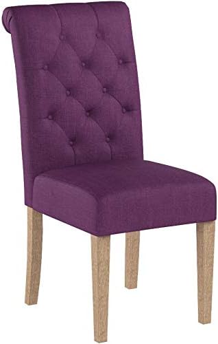 Roundhill Furniture Habit Solid Wood Tufted Parsons Purple Dining Chair, Set of 2