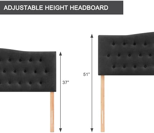 Tufted Headboard Full Size, Solid Wood Adjustable Height Head Board, Black