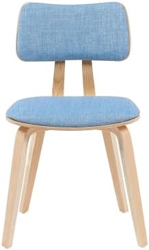 Armen Living Jaguar Mid-Century Dining Chair with Light Blue Fabric Upholstered Seat and Patterned Oak Wood Finish