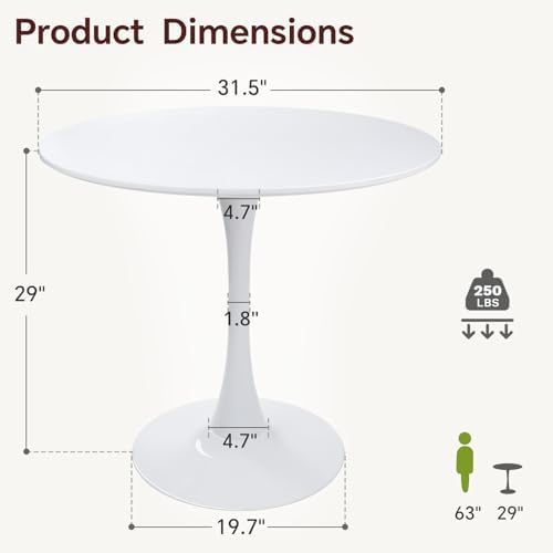 31.5" Tulip Round Dining Table with Metal Pedestal White