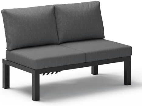 Aluminum Outdoor Patio Sofa Set, 2 Seats Modular Sectional Reclining Loveseat Sofa with Adjustable Backrest & Removable Cushions, All-Weather Conversation Sets for Garden & Yard, Graphite