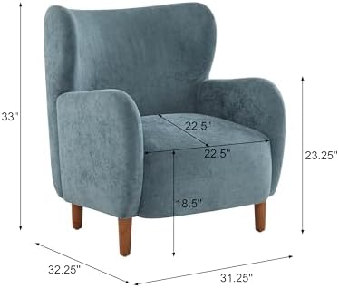 Christopher Knight Home Dolly Mid-Century Modern Velvet Upholstered Wingback Club Chair, Living Room Lounge Chair for Relaxation, Reading Armchair, Solid Wood Living Room Accent Chair, Aqua Blue+Brown