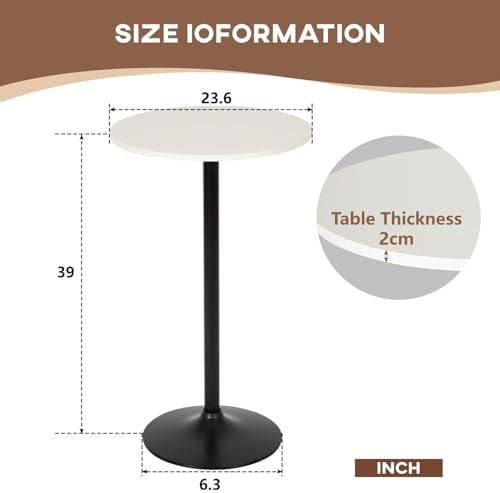 Round Bar Table 40" Height Modern High Top Pub Table with Solid Top & Sturdy Metal Base, Cocktail Table for Bistro, Home, Kitchen or Dining Room, White