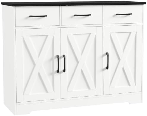 HOSTACK Kitchen Buffet Cabinet with Storage, Sideboard Coffee Bar, White
