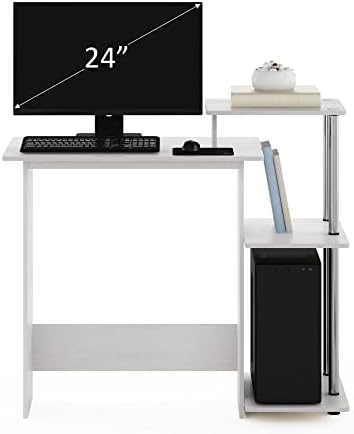 Furinno EFFICIENT Desk, 28.6" Wide Gaming Desk with 3 Open Side Shelves, Laptop Notebook Computer Desk, Office Desk for Home Office, Study Room, Dorm, Bedroom, White Oak/Stainless Steel