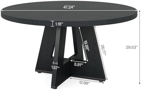 Tribesigns 47 inch Round Dining Table Wood Kitchen Table for Dining Room, 47" Dinner Room Tables for 4-6, Farmhouse Accent Furniture with Wooden Tabletop and Cross Base, Black