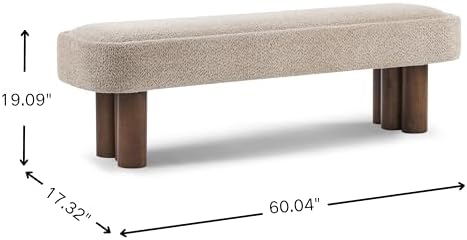 Christopher Knight Home Damas 60.04" Fabric Upholstered Dining Bench, Wooden Entryway Bench, Long Sofa Footstool for Living Room, Bedroom End of Bed Bench, Khaki+Walnut