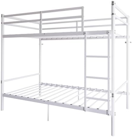 Bellemave Twin Over Twin Bunk Beds, Metal Bunk Bed Frame with Ladder and Guardrail for Kids, Adults, White