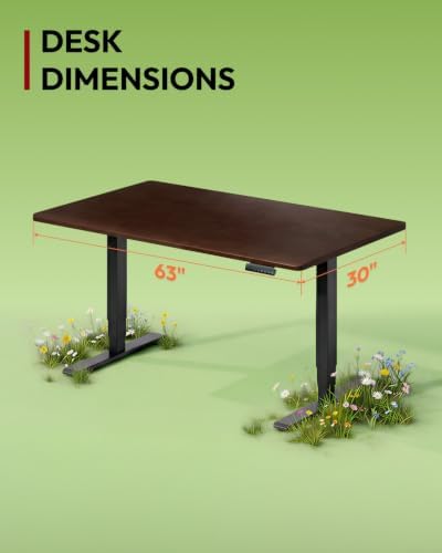 SANODESK Solid Rubberwood Standing Desk Dual Motor 63"x30" Walnut/Black