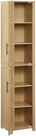 Crosley Furniture Savannah Linen Storage Cabinet, Laundry Room, Bathroom Organizer with Shelves, Natural