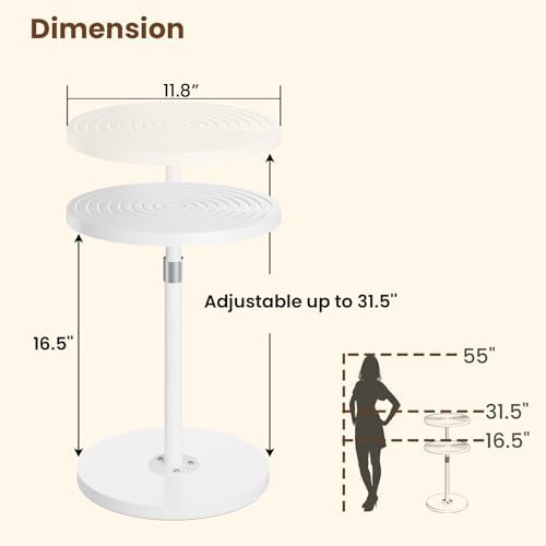 Asgolion Round Side Table, Small Adjustable-Height Drink Table