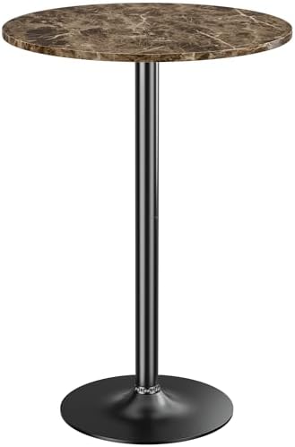 Shahoo Round Bar Table, Cocktail Table with Metal Base & MDF Top, Counter Height Pub Table for Dining Room, Living Room, Kitchen, Bar, Pub, Cafe, Faux Marble