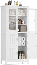 Akxomel 53.1" Tall Bathroom Cabinet 6 Doors Linen Floor Storage Cabinet | Bathroom Floor Cabinet with Adjustable Shelf, Pantry Cabinet for Living Room, Kitchen, Entryway, White