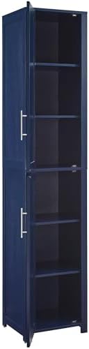 Crosley Furniture Savannah Linen Storage Cabinet, Laundry Room, Bathroom Organizer with Shelves, Navy