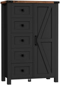 VVFLU Farmhouse White Dresser for Bedroom with 4 Drawers and 2 Barn Doors, Black Wood Chest of Drawers 47 Inch Wide, Large, Long, Adjustable Shelves, 5 Legs, Living Dining Room, Entryway, Hallway