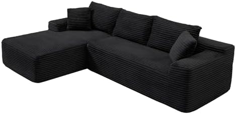 105-Inch L-Shaped Left Facing Corner Compressed Sofa Modular Sectional Boneless Cloud Sofa Floor Foam Couch with Chaise Lounge, Corduroy Corner Boneless Cloud Couch
