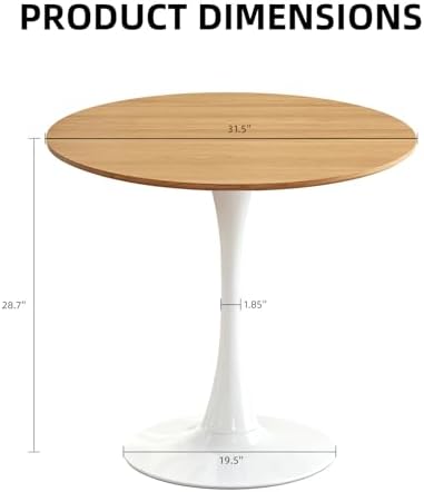 Round Dining Table, 31.5" Circle Tulip Table with Thickened Tabletop & Metal Pedestal, Mid Century Modern Bistro Table for Kitchen, Small Places, Living Room, Cafe (Faux Oak)