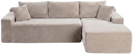 95" L-Shaped Right Facing Cloud Sectional Couch for Living Room, Modular Compressed Boneless Sectional Sofa Corduroy Boneless Corner Foam Sofa W/Chaise Lounge and Pillows