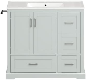 LUMISOL 42 Inch Bathroom Vanity with Ceramic Sink, Modern Freestanding Bathroom Cabinet with 4 Drawers, 2 Soft-Close Doors, Door Racks, Towel Rack, Solid Wood Frame, Mint Green