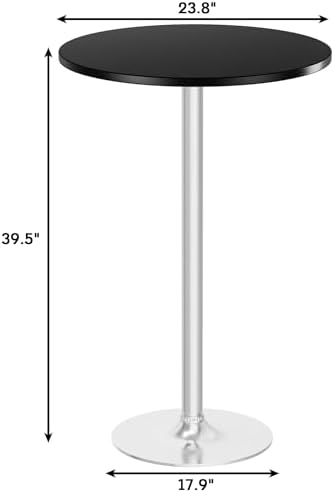 Flamaker Round Bistro Pub Table Modern Style Metal Base MDF Top Cocktail Bar Table Counter Bar Height for Pub, Dining Room, Party (4, Black-Silver)