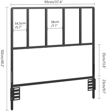 MAHANCRIS Headboard Twin Size, Metal Headboards with Universal Adapters, Adjustable Height, Modern Head Board Twin Size Only for Bedroom, Black
