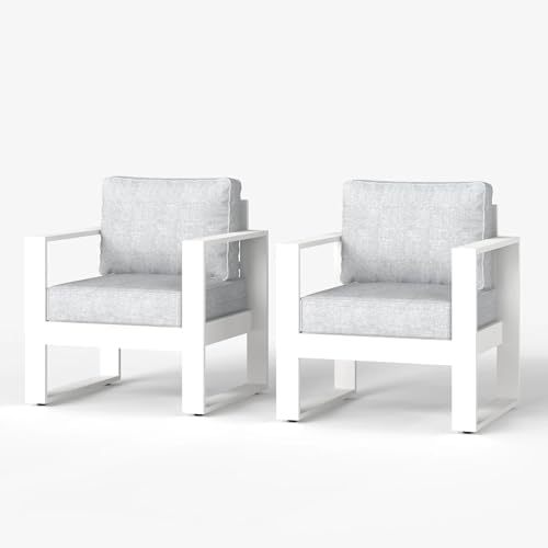 LayinSun Outdoor Patio Aluminum Chair, Metal Modern Armchair Set of 2 with Washable Thick Cushions