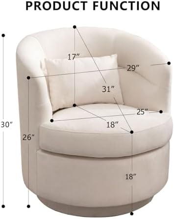 CANMOV Swivel Accent Chair, 360 Degree Round Swivel Barrel Chair with Pillow, Upholstered Comfy Barrel Armchair Single Club Sofa Chair for Living Room,Bedroom, Reading Room, Beige