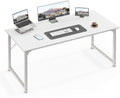 Huuger Computer Desk, 48 Inch Office Desk, Gaming Desk with Storage, Writing Desk Work Desk for Home Office, Study, Modern Simple Desk, Large Legroom, Metal Frame, White