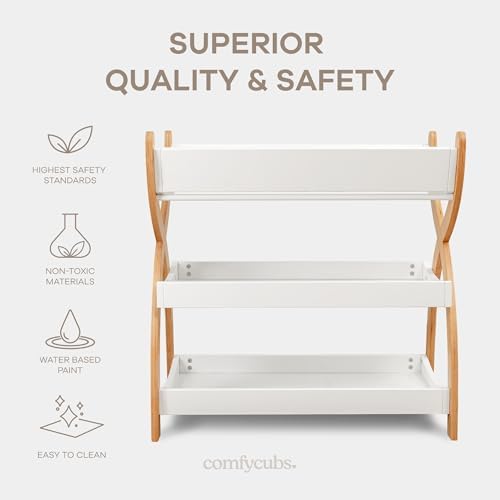 Comfy Cubs Baby Changing Table - Baby Change Table, Natural Wood White Bar