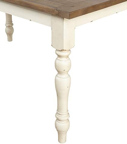 Roundhill Furniture Prato 6-Piece Dining Set, Dining Table with 4 Cross Back Chairs and Bench, Antique White and Distressed Oak Finish