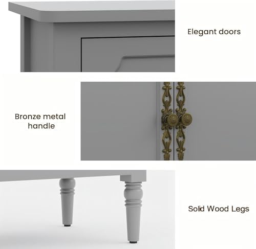 RoyalCraft 118" Buffet Cabinet with Storage, Vintage Sideboard with Adjustable Shelves, Mid Century Modern Painted Credenza Coffee Bar for Kitchen, Dining Room, Entryway, Living Room, Dove Gray