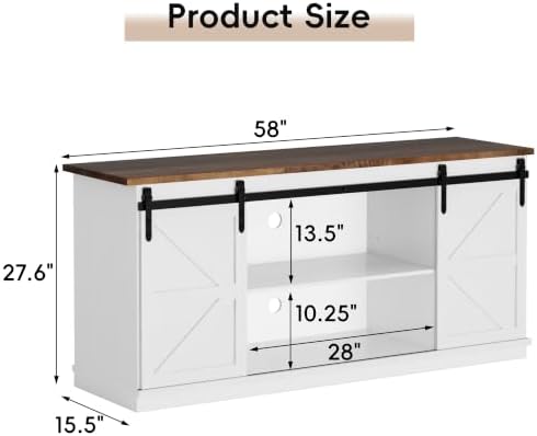 JUMMICO TV Stand for 65 Inch TV, Sliding Barn Doors, White