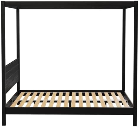 Solid Pine Canopy Bed Frame, King — Matte Black Painted Finish