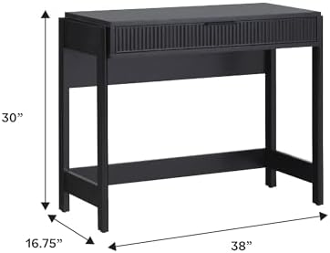 Walker Edison Transitional Office Design, Reeded Drawer Front Detail, Writing Desk with Drawer, Spacious Desktop, Complementary in Living Spaces, 38 Inch, Black