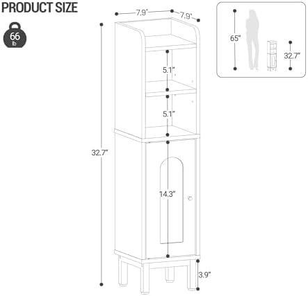 Hzuaneri Bathroom Storage Cabinet, Small Corner Floor Cabinet | Narrow Toilet Paper Holder, Bathroom Organizer with Adjustable Shelf, 2 Doors, for Small Spaces, Black BC08206X