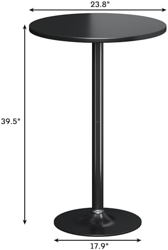 Flamaker Round Bistro Pub Table Modern Style Metal Base MDF Top Cocktail Bar Table Counter Bar Height for Pub, Dining Room, Party (2, Full Black)