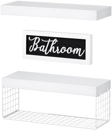 QEEIG ‎Bathroom Shelves with Decor Sign (White, 15.7")
