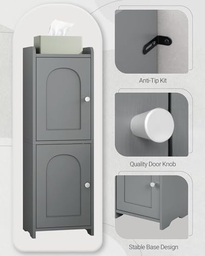 Hzuaneri Bathroom Storage Cabinet, Small Corner Floor Cabinet with 2 Doors | Narrow Toilet Paper Cabinets with Adjustable Shelf, Bathroom Organizer for Small Spaces, 7.9" D x 9.8" W x 29.5" H Gray