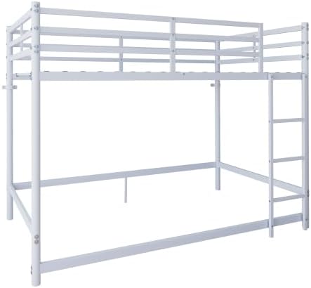 Bellemave Twin Over Twin Bunk Beds, Metal Floor Bunk Bed Frame with Ladder and Full-Length Guardrail for Kids, Adults, White