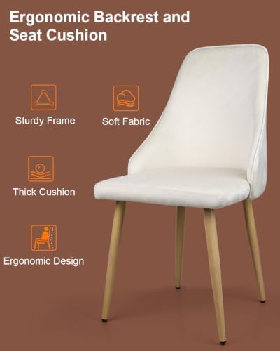 High Back Dining Chairs Set of 2, Mid-Century Modern Living Room Chairs, Velvet Comfortable Seats with Sturdy Legs Upholstered Farmhouse Kitchen Chairs for Bedroom Office Easy Assemble-Beige