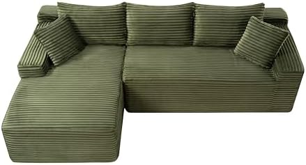 95" L-Shaped Cloud Sectional Couch, Left Facing Modular Compressed Boneless Sectional Sofa with Chaise Lounge, Plush Corduroy Boneless Corner Sofa for Living Room